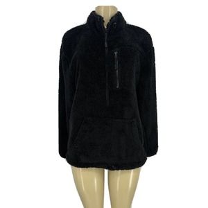 PINK Victoria Secret Small Black Half Zip Pullover Sherpa Sweatshirt Y12